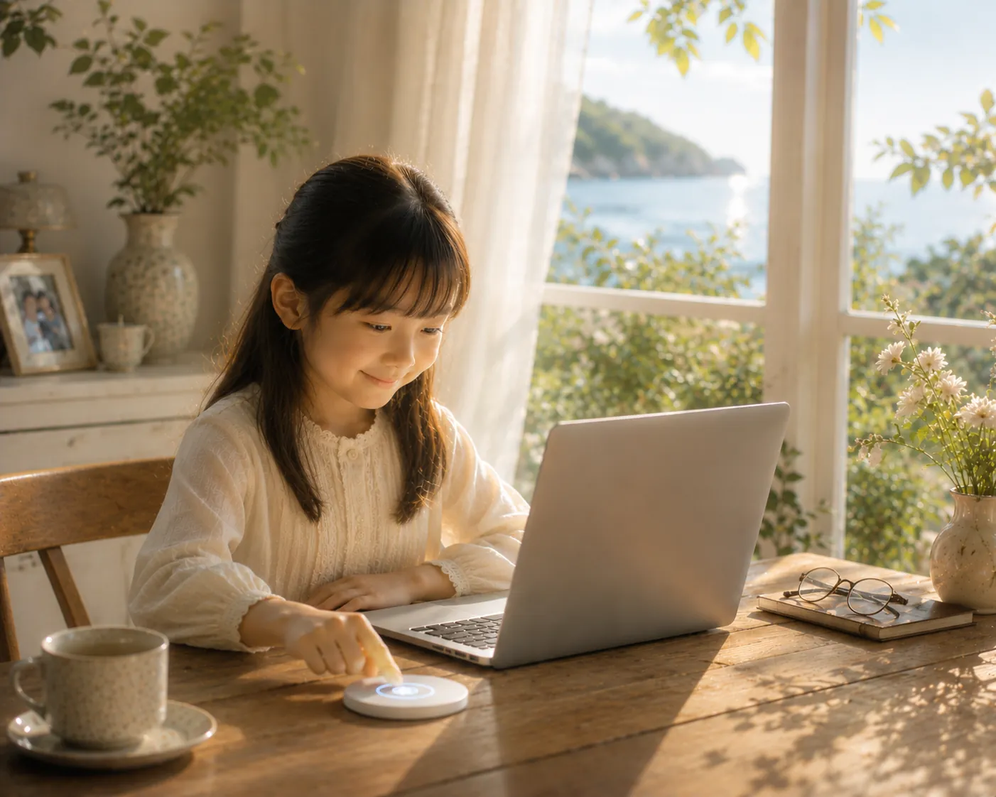 10歳の少女がパソコンの前にいるイメージ